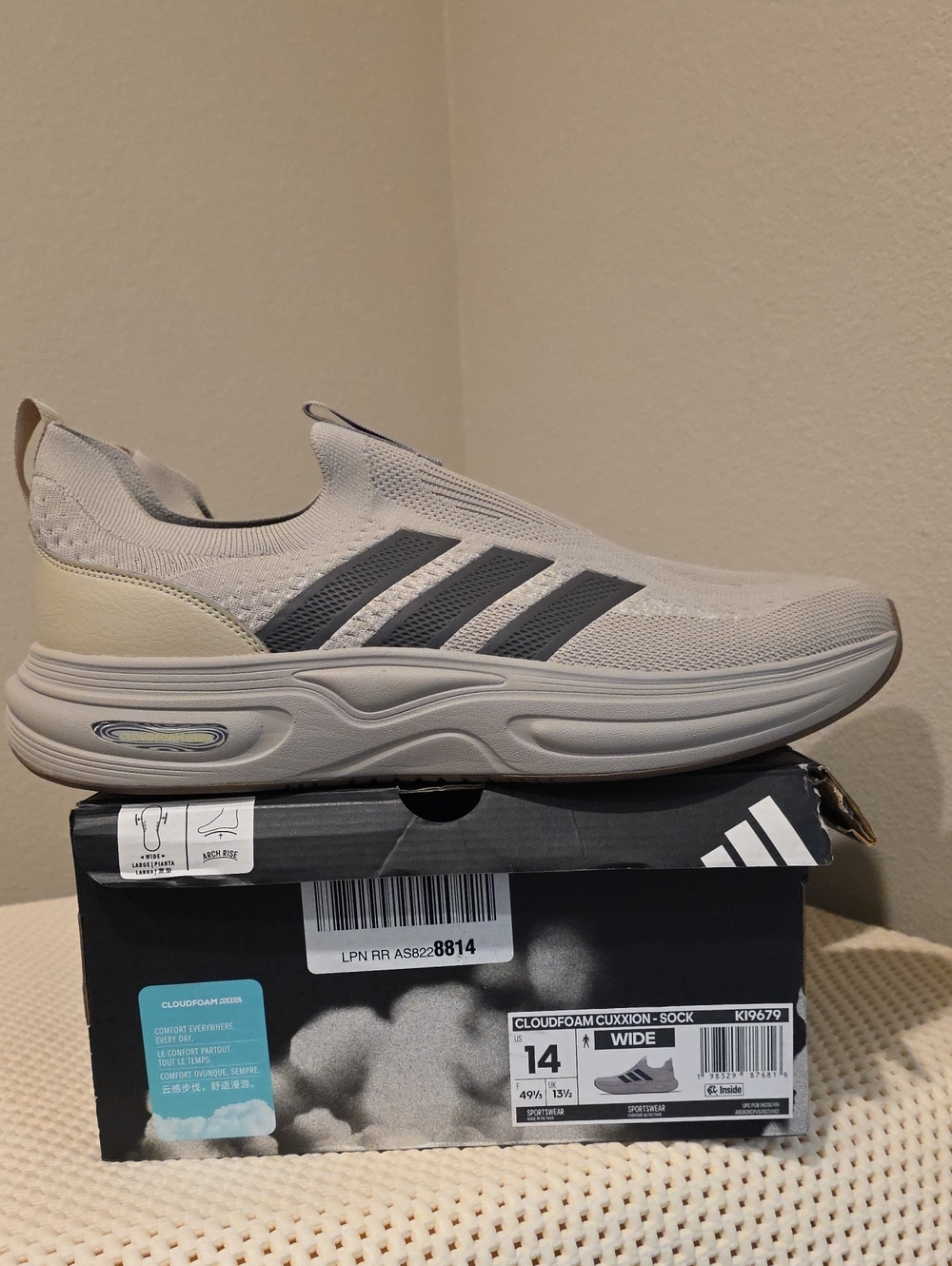 adidas Cloudfoam Cuxxion Slip-On Sneakers in Beige and Dark Gray Size 14M *New